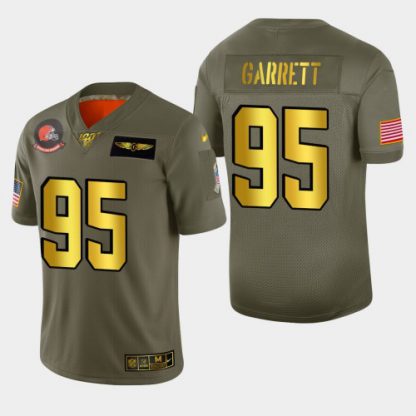 Nike Cleveland Browns #95 Myles Garrett Men's Olive Gold 2019 Salute to Service NFL 100 Limited Jersey
