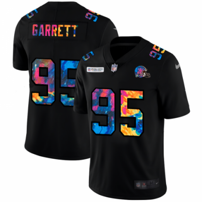 Cleveland Cleveland Browns #95 Myles Garrett Men's Nike Multi-Color Black 2020 NFL Crucial Catch Vapor Untouchable Limited Jersey