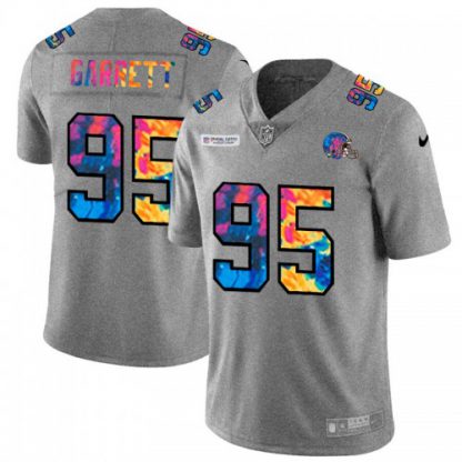 Cleveland Cleveland Browns #95 Myles Garrett Men's Nike Multi-Color 2020 NFL Crucial Catch NFL Jersey Greyheather