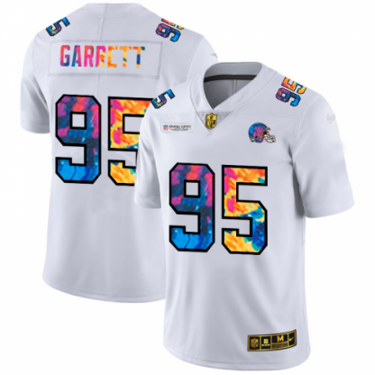 Cleveland Cleveland Browns #95 Myles Garrett Men's White Nike Multi-Color 2020 NFL Crucial Catch Limited NFL Jersey