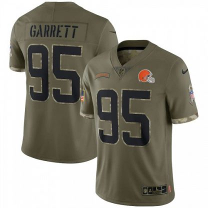 Cleveland Cleveland Browns #95 Myles Garrett Nike Men's 2022 Salute To Service Limited Jersey - Olive