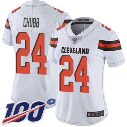 Nike Cleveland Browns #24 Nick Chubb White Women's Stitched NFL 100th Season Vapor Limited Jersey