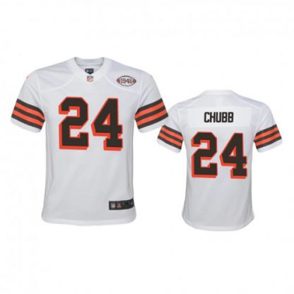 Youth Cleveland Browns #24 Nick Chubb Nike 1946 Collection Alternate Game Limited NFL Jersey - White