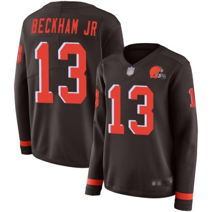Nike Cleveland Browns #13 Odell Beckham Jr Brown Team Color Women's Stitched NFL Limited Therma Long Sleeve Jersey