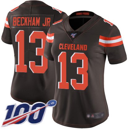 Nike Cleveland Browns #13 Odell Beckham Jr Brown Team Color Women's Stitched NFL 100th Season Vapor Limited Jersey