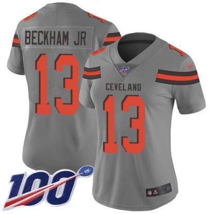 Nike Cleveland Browns #13 Odell Beckham Jr Gray Women's Stitched NFL Limited Inverted Legend 100th Season Jersey