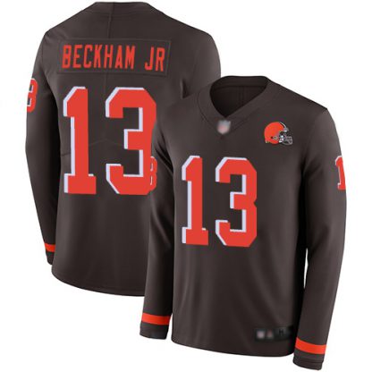 Nike Cleveland Browns #13 Odell Beckham Jr Brown Team Color Youth Stitched NFL Limited Therma Long Sleeve Jersey