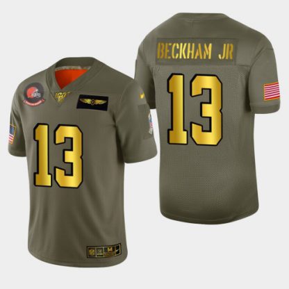 Nike Cleveland Browns #13 Odell Beckham Jr. Men's Olive Gold 2019 Salute to Service NFL 100 Limited Jersey
