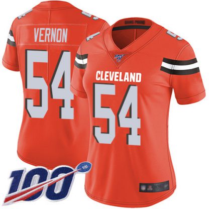Nike Cleveland Browns #54 Olivier Vernon Orange Alternate Women's Stitched NFL 100th Season Vapor Limited Jersey