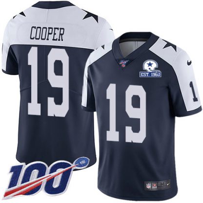 Nike Dallas Cowboys #19 Amari Cooper Navy Blue Thanksgiving Men's Stitched With Established In 1960 Patch NFL 100th Season Vapor Untouchable Limited Throwback Jersey