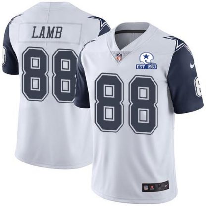 Nike Dallas Cowboys #88 CeeDee Lamb White Men's Stitched With Established In 1960 Patch NFL Limited Rush Jersey