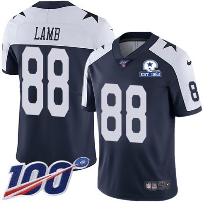 Nike Dallas Cowboys #88 CeeDee Lamb Navy Blue Thanksgiving Men's Stitched With Established In 1960 Patch NFL 100th Season Vapor Untouchable Limited Throwback Jersey
