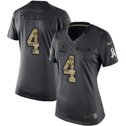 Nike Dallas Cowboys #4 Dak Prescott Black Women's Stitched NFL Limited 2016 Salute to Service Jersey