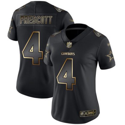 Nike Dallas Cowboys #4 Dak Prescott Black/Gold Women's Stitched NFL Vapor Untouchable Limited Jersey