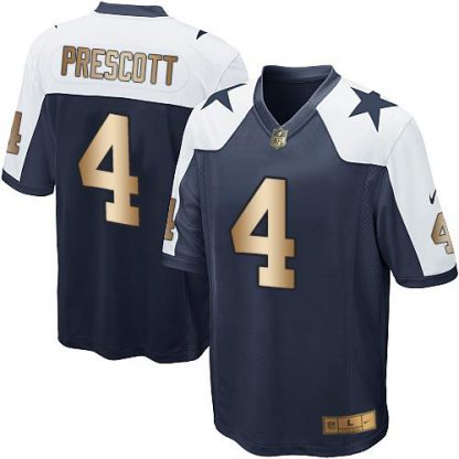 Nike Dallas Cowboys #4 Dak Prescott Navy Blue Thanksgiving Throwback Youth Stitched NFL Elite Gold Jersey