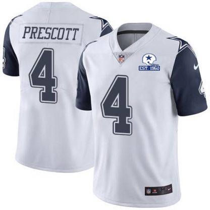 Nike Dallas Cowboys #4 Dak Prescott White Men's Stitched With Established In 1960 Patch NFL Limited Rush Jersey
