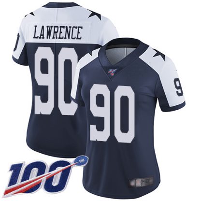 Nike Dallas Cowboys #90 Demarcus Lawrence Navy Blue Thanksgiving Women's Stitched NFL 100th Season Vapor Throwback Limited Jersey