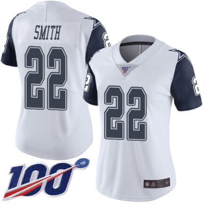 Nike Dallas Cowboys #22 Emmitt Smith White Women's Stitched NFL Limited Rush 100th Season Jersey