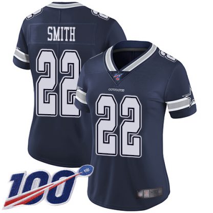 Nike Dallas Cowboys #22 Emmitt Smith Navy Blue Team Color Women's Stitched NFL 100th Season Vapor Limited Jersey