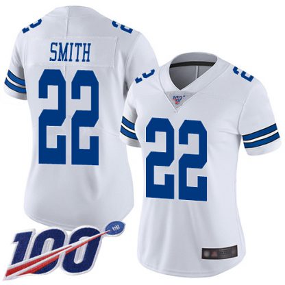 Nike Dallas Cowboys #22 Emmitt Smith White Women's Stitched NFL 100th Season Vapor Limited Jersey