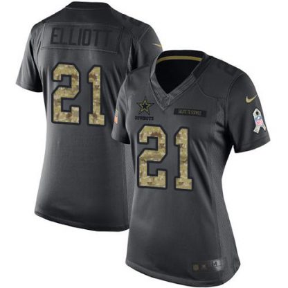 Nike Dallas Cowboys #21 Ezekiel Elliott Black Women's Stitched NFL Limited 2016 Salute to Service Jersey