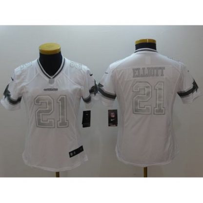 Nike Dallas Cowboys #21 Ezekiel Elliott White Women's Stitched NFL Limited Platinum Jersey