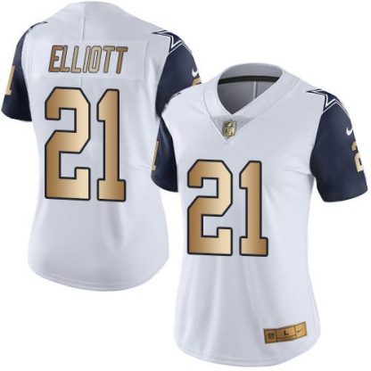Nike Dallas Cowboys #21 Ezekiel Elliott White Women's Stitched NFL Limited Gold Rush Jersey