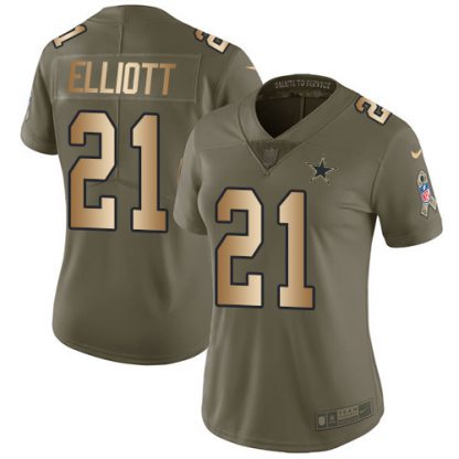 Nike Dallas Cowboys #21 Ezekiel Elliott Olive/Gold Women's Stitched NFL Limited 2017 Salute to Service Jersey