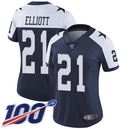 Nike Dallas Cowboys #21 Ezekiel Elliott Navy Blue Thanksgiving Women's Stitched NFL 100th Season Vapor Throwback Limited Jersey