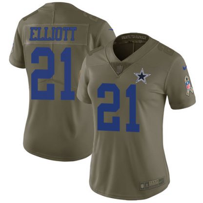 Nike Dallas Cowboys #21 Ezekiel Elliott Olive Women's Stitched NFL Limited 2017 Salute to Service Jersey