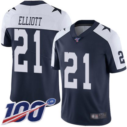 Nike Dallas Cowboys #21 Ezekiel Elliott Navy Blue Thanksgiving Youth Stitched NFL 100th Season Vapor Throwback Limited Jersey