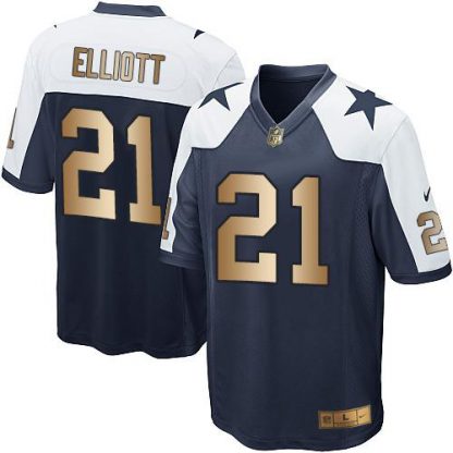 Nike Dallas Cowboys #21 Ezekiel Elliott Navy Blue Thanksgiving Throwback Youth Stitched NFL Elite Gold Jersey