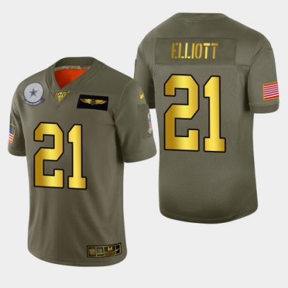 Dallas Dallas Cowboys #21 Ezekiel Elliott Men's Nike Olive Gold 2019 Salute to Service Limited NFL 100 Jersey