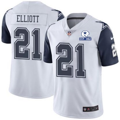 Nike Dallas Cowboys #21 Ezekiel Elliott White Men's Stitched With Established In 1960 Patch NFL Limited Rush Jersey