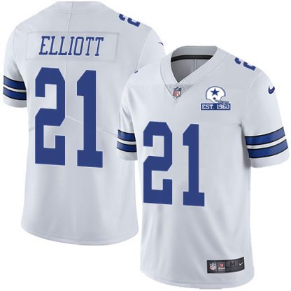 Nike Dallas Cowboys #21 Ezekiel Elliott White Men's Stitched With Established In 1960 Patch NFL Vapor Untouchable Limited Jersey