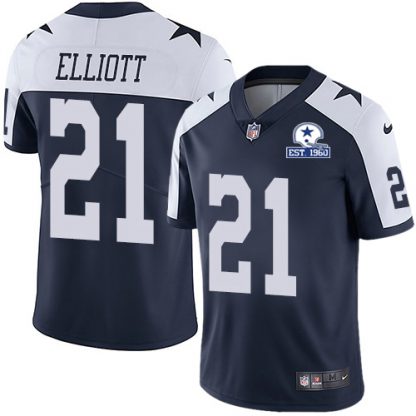 Nike Dallas Cowboys #21 Ezekiel Elliott Navy Blue Thanksgiving Men's Stitched With Established In 1960 Patch NFL Vapor Untouchable Limited Throwback Jersey