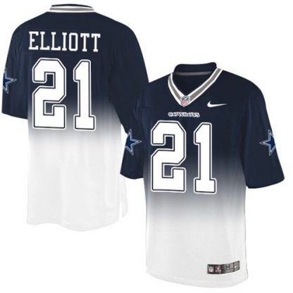Nike Dallas Cowboys #21 Ezekiel Elliott Navy Blue/White Men's Stitched NFL Elite Fadeaway Fashion Jersey