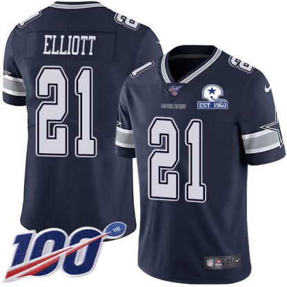 Nike Dallas Cowboys #21 Ezekiel Elliott Navy Blue Team Color Men's Stitched With Established In 1960 Patch NFL 100th Season Vapor Untouchable Limited Jersey