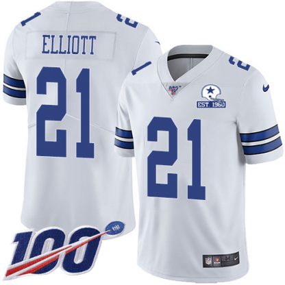 Nike Dallas Cowboys #21 Ezekiel Elliott White Men's Stitched With Established In 1960 Patch NFL 100th Season Vapor Untouchable Limited Jersey