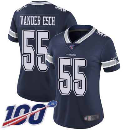 Nike Dallas Cowboys #55 Leighton Vander Esch Navy Blue Team Color Women's Stitched NFL 100th Season Vapor Limited Jersey
