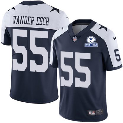 Nike Dallas Cowboys #55 Leighton Vander Esch Navy Blue Thanksgiving Men's Stitched With Established In 1960 Patch NFL Vapor Untouchable Limited Throwback Jersey