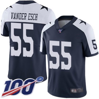 Nike Dallas Cowboys #55 Leighton Vander Esch Navy Blue Thanksgiving Men's Stitched NFL 100th Season Vapor Throwback Limited Jersey