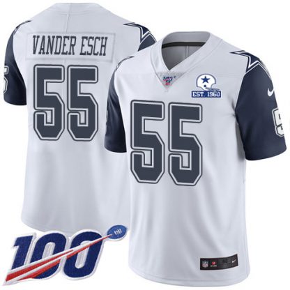 Nike Dallas Cowboys #55 Leighton Vander Esch White Men's Stitched With Established In 1960 Patch NFL Limited Rush 100th Season Jersey