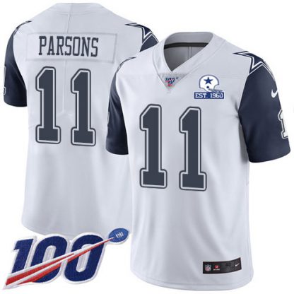 Nike Dallas Cowboys #11 Micah Parsons White Men's Stitched With Established In 1960 Patch NFL Limited Rush 100th Season Jersey