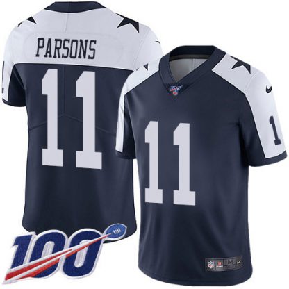 Nike Dallas Cowboys #11 Micah Parsons Navy Blue Thanksgiving Men's Stitched NFL 100th Season Vapor Throwback Limited Jersey