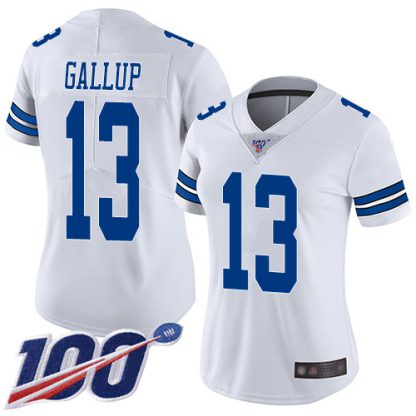 Nike Dallas Cowboys #13 Michael Gallup White Women's Stitched NFL 100th Season Vapor Limited Jersey