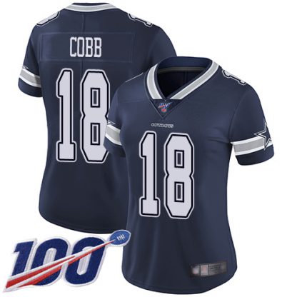 Nike Dallas Cowboys #18 Randall Cobb Navy Blue Team Color Women's Stitched NFL 100th Season Vapor Limited Jersey