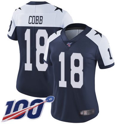 Nike Dallas Cowboys #18 Randall Cobb Navy Blue Thanksgiving Women's Stitched NFL 100th Season Vapor Throwback Limited Jersey