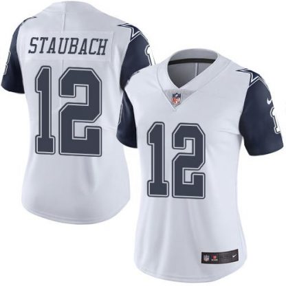 Nike Dallas Cowboys #12 Roger Staubach White Women's Stitched NFL Limited Rush Jersey