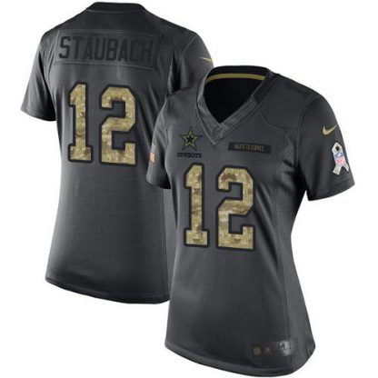 Nike Dallas Cowboys #12 Roger Staubach Black Women's Stitched NFL Limited 2016 Salute to Service Jersey